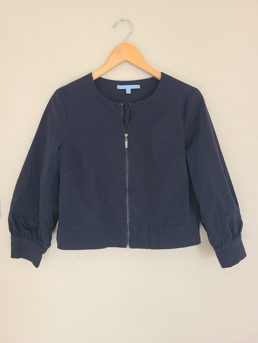 Antonio‎ Melani Deep Navy Cropped Zip Bomber Jacket